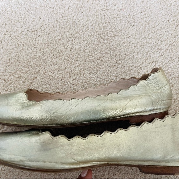 CHLOE LAUREN GOLD LEATHER BALLET 34 4 GIRLS HOLIDAY FLATS SCALLOPED EDGE SLIP IN - Picture 3 of 8